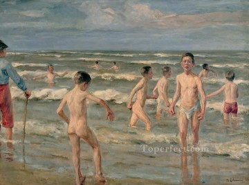  Liebe Arte - bañando a niños 1900 Max Liebermann Impresionismo alemán niños